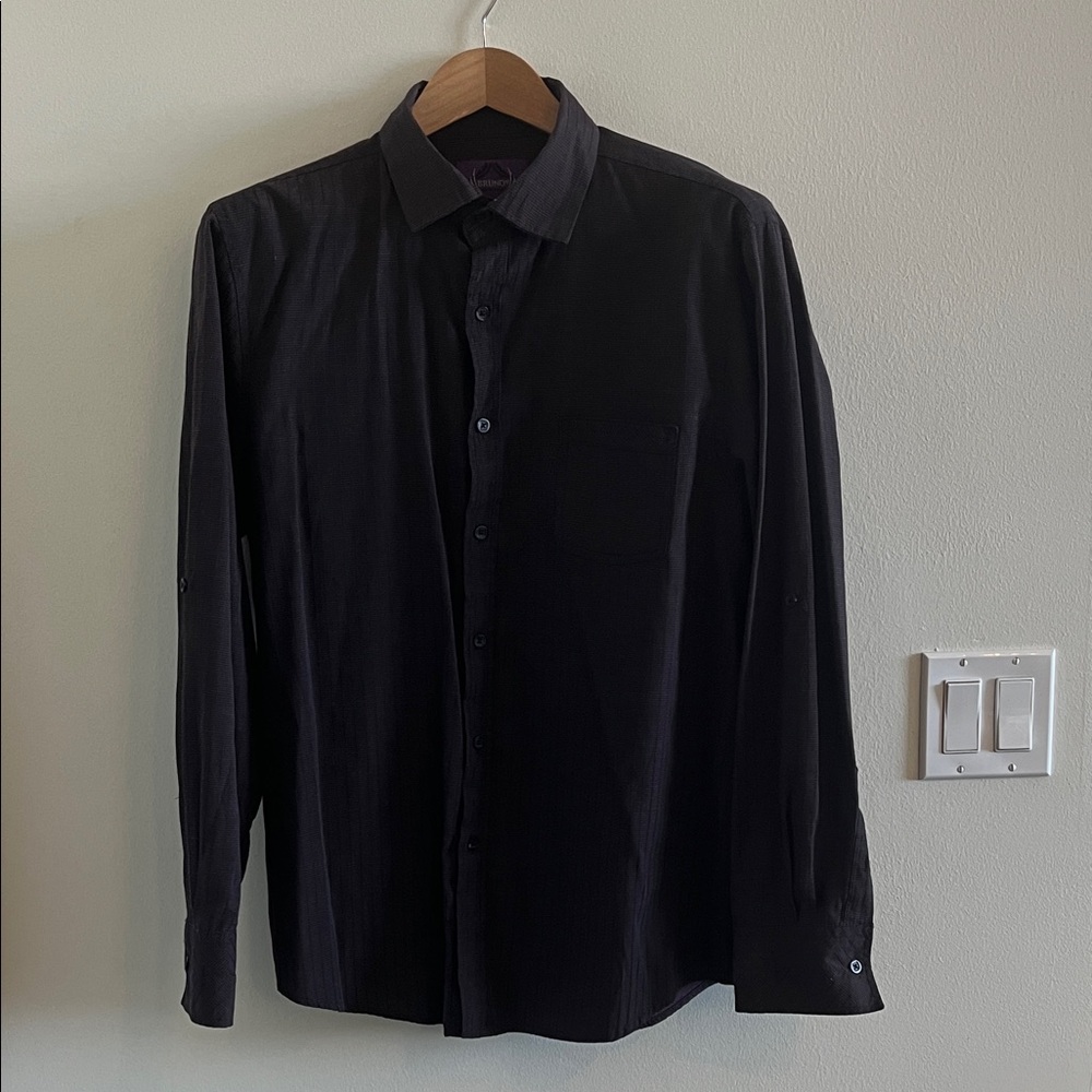 Classic Dark Purple with Black Men's Casual Button-Down Shirt